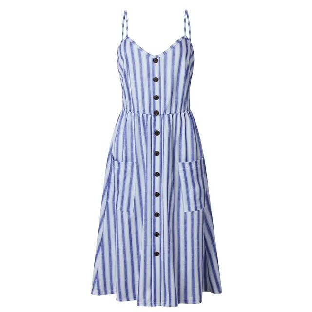 Summer Casual Ladies' V-neck Sleeveless Knee Length Dress With Print Floral