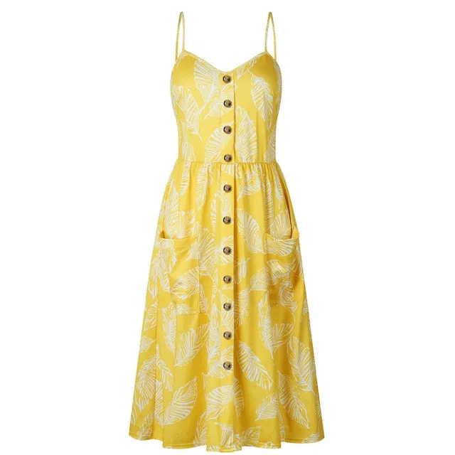 Summer Casual Ladies' V-neck Sleeveless Knee Length Dress With Print Floral