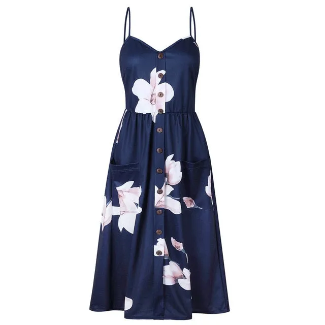 Summer Casual Ladies' V-neck Sleeveless Knee Length Dress With Print Floral