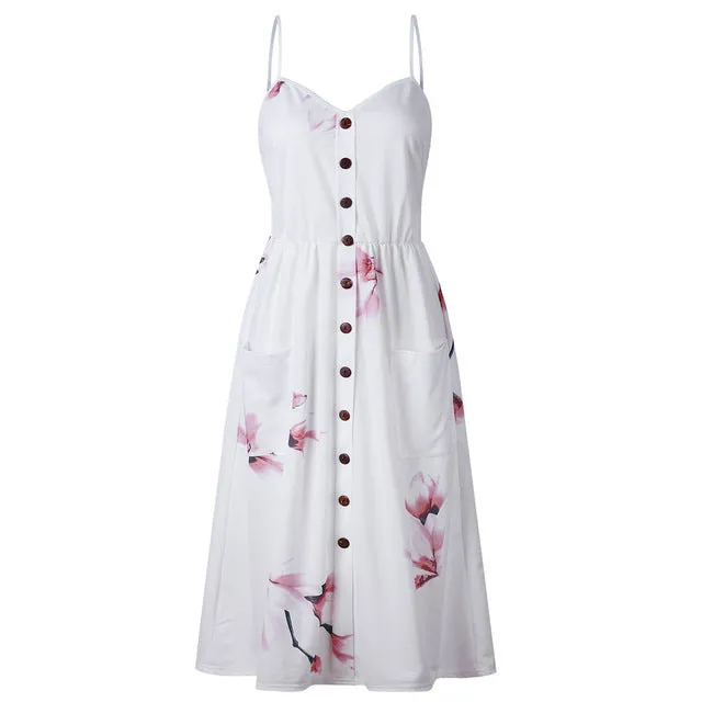 Summer Casual Ladies' V-neck Sleeveless Knee Length Dress With Print Floral