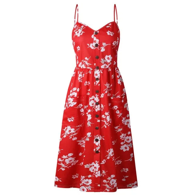 Summer Casual Ladies' V-neck Sleeveless Knee Length Dress With Print Floral