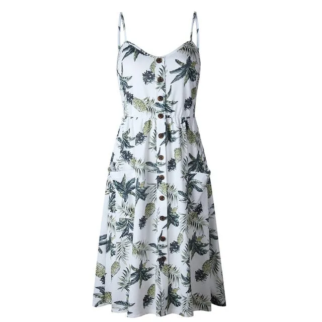 Summer Casual Ladies' V-neck Sleeveless Knee Length Dress With Print Floral