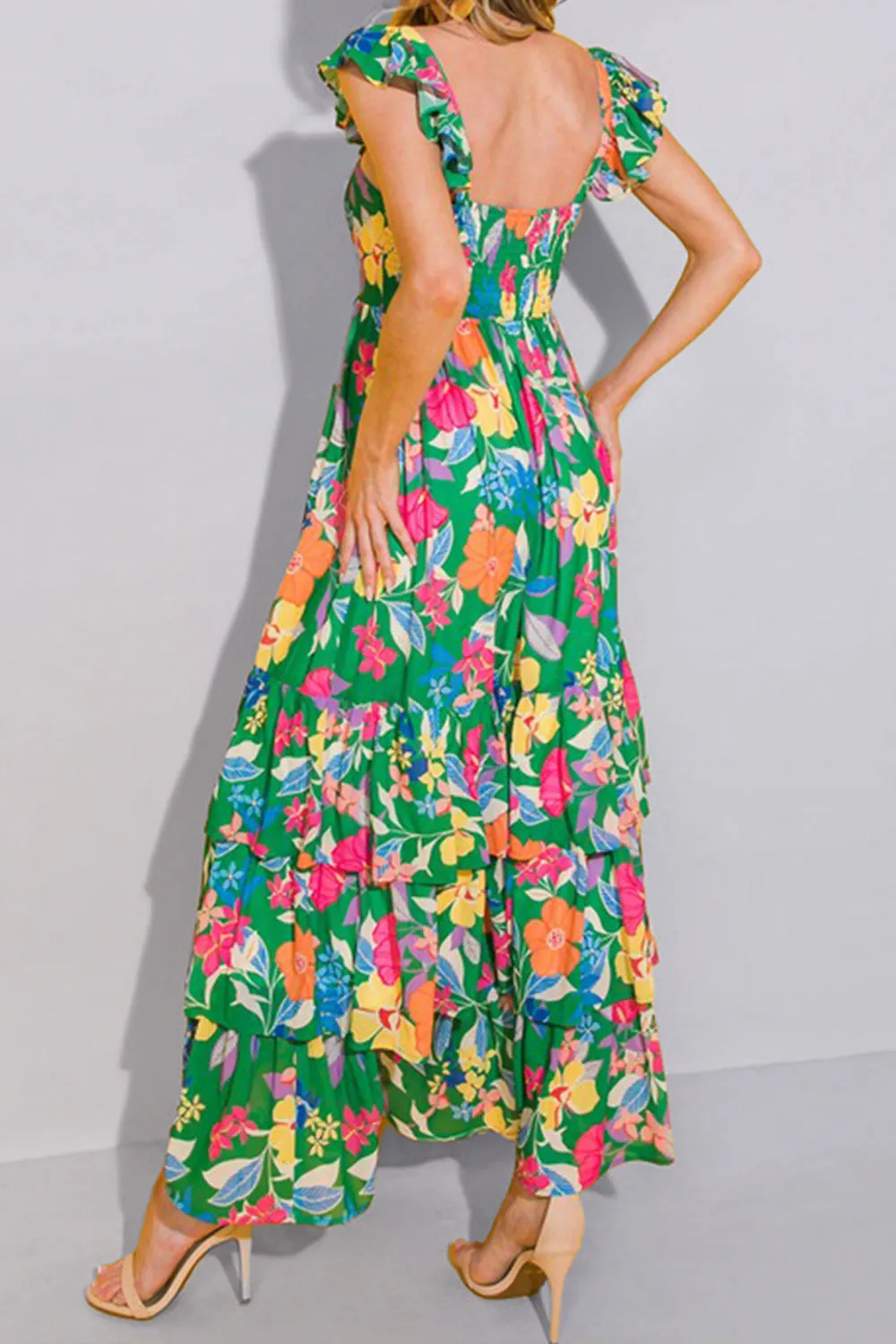 Tiered Ruffled Printed Sleeveless Sundress