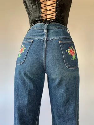 Vintage 1970s Embroidered Jeans (XS)