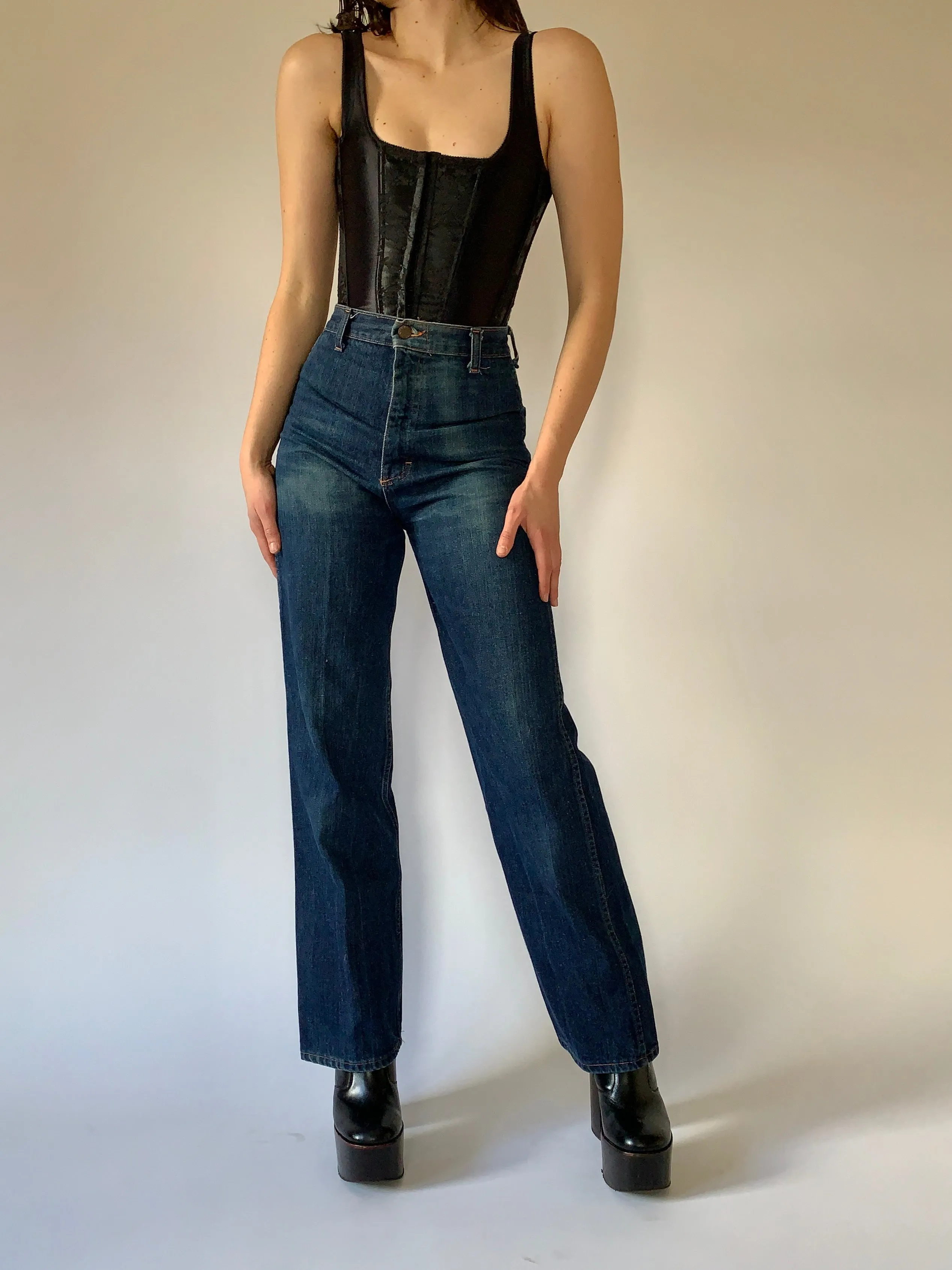 Vintage 1970s Embroidered Jeans (XS)
