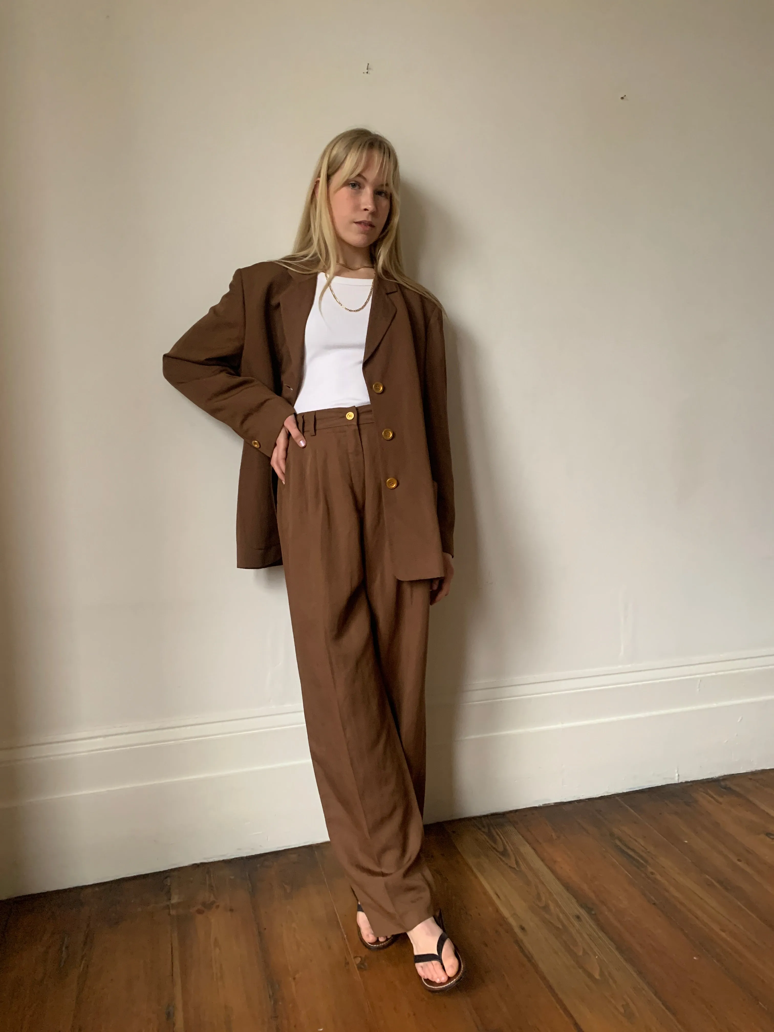 Vintage 90s Laurel linen & silk trouser suit