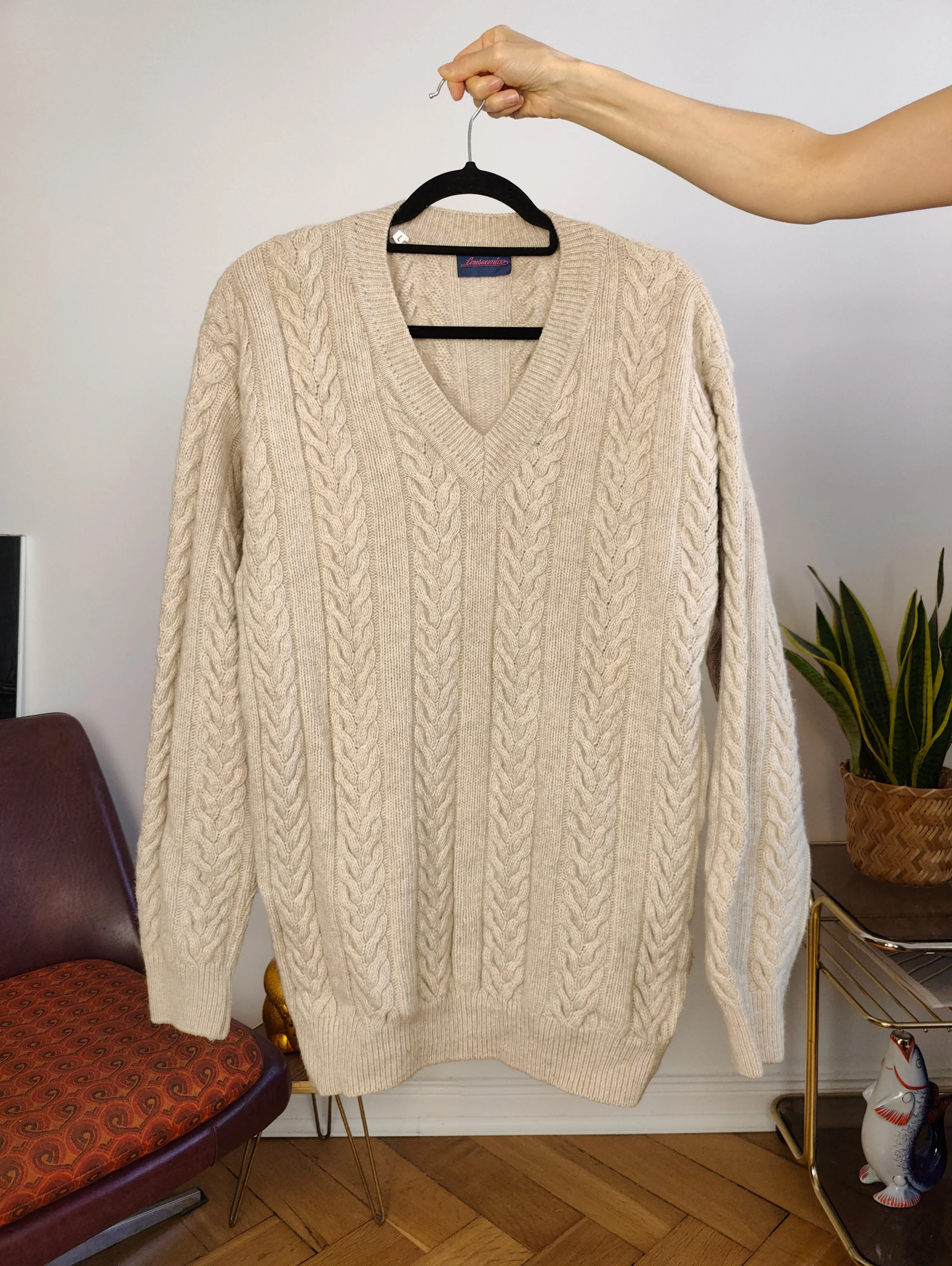 Vintage wool sweater M | pullover cable knit knitted jumper beige off white