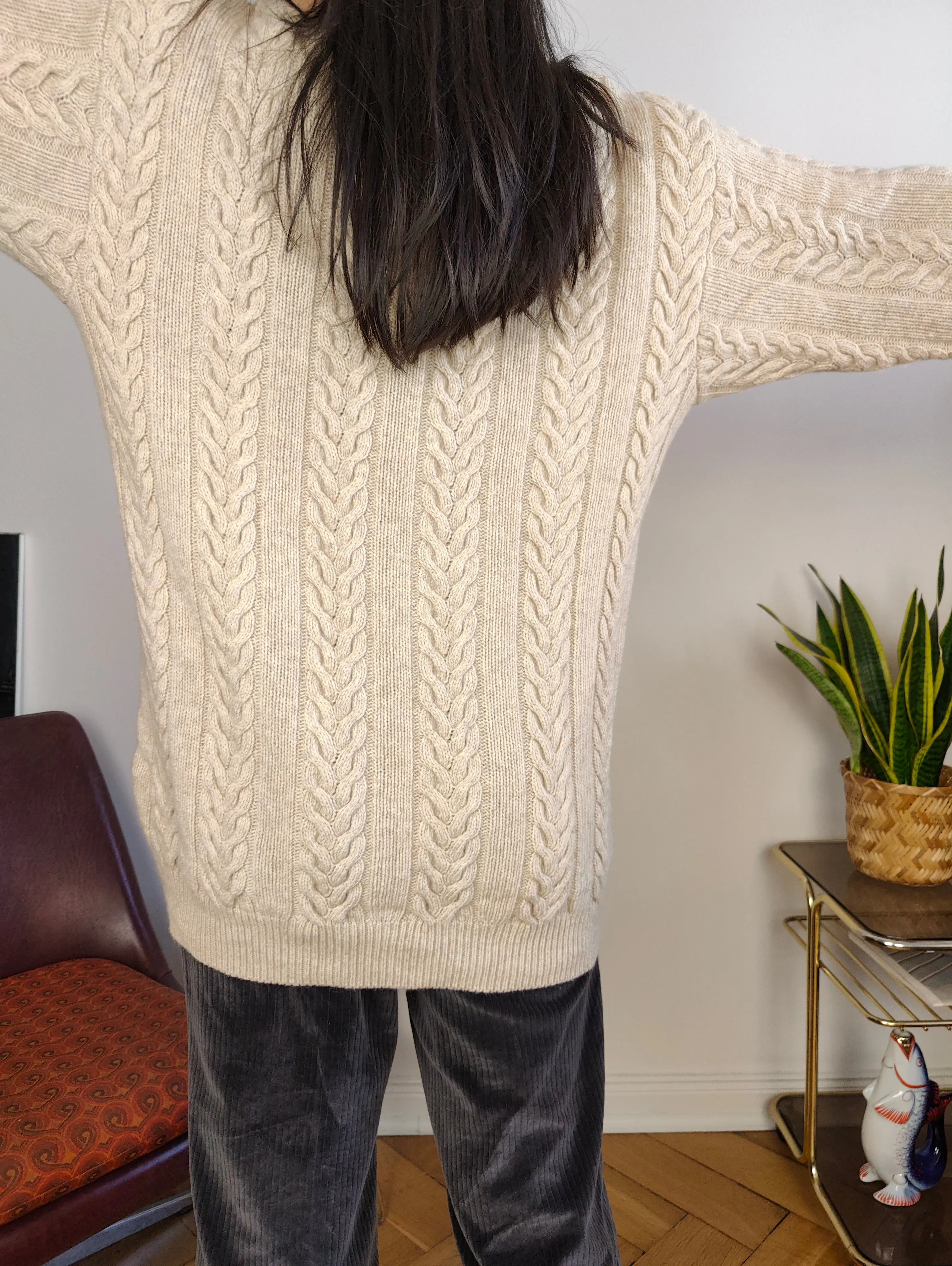 Vintage wool sweater M | pullover cable knit knitted jumper beige off white