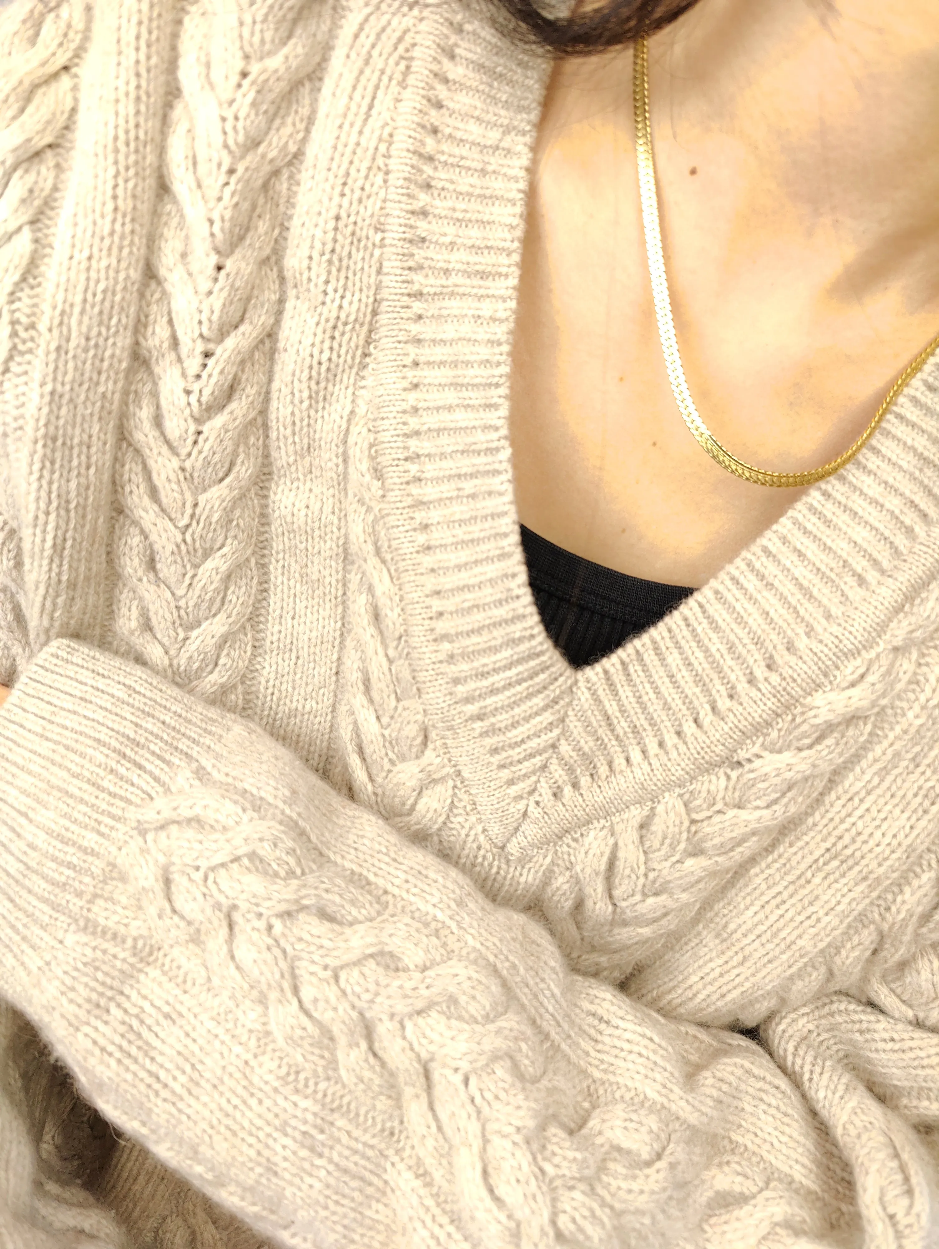 Vintage wool sweater M | pullover cable knit knitted jumper beige off white
