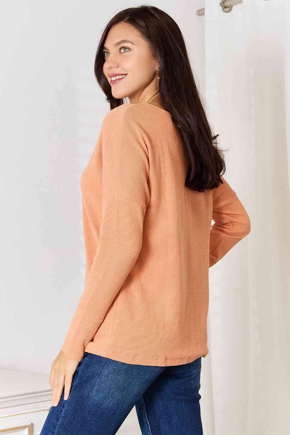 Women's Basic Bae Half Button Long Sleeve Top