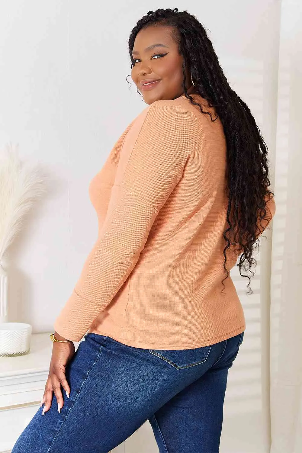 Women's Basic Bae Half Button Long Sleeve Top