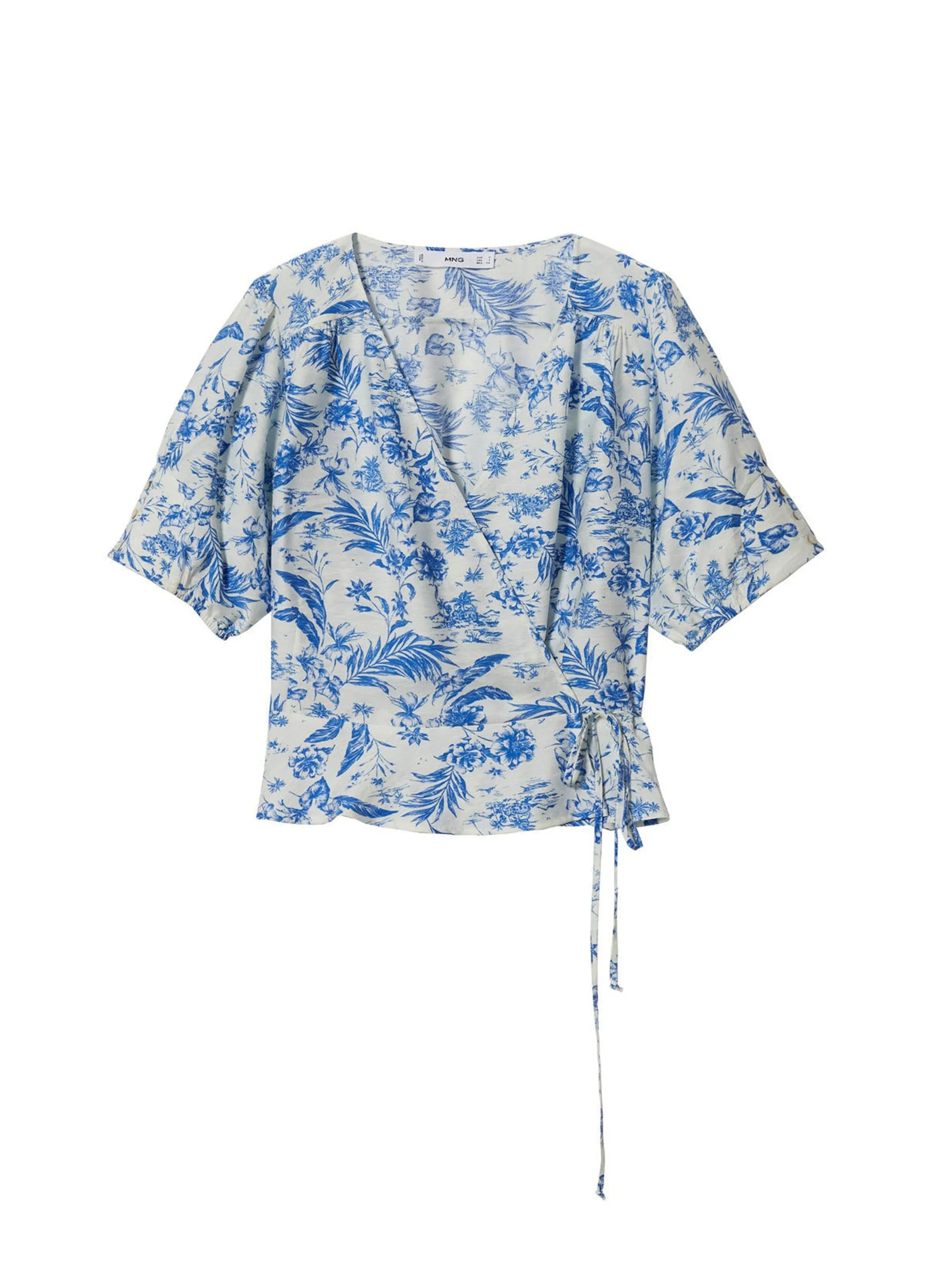Women's Floral Printed Wrap Blouse,White