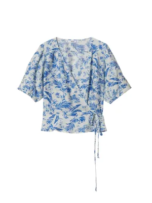 Women's Floral Printed Wrap Blouse,White