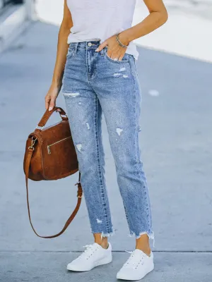 Women's High Waist Ripped Straight Leg Jeans