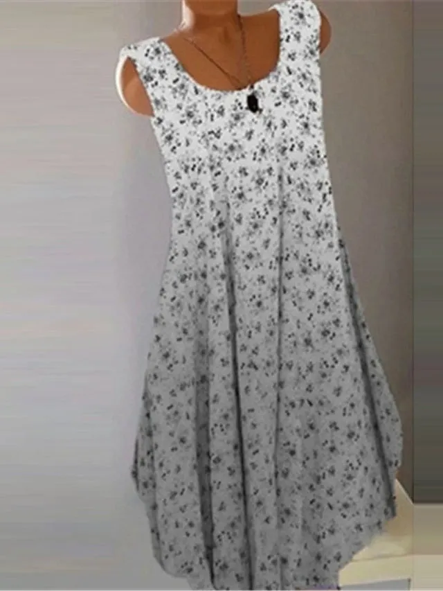 Women's Plus Size Casual Dress Floral Crew Neck Print Sleeveless Spring Summer Casual Short Mini Dress Casual Daily Dress