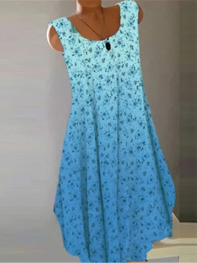 Women's Plus Size Casual Dress Floral Crew Neck Print Sleeveless Spring Summer Casual Short Mini Dress Casual Daily Dress