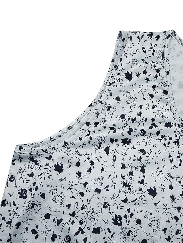 Women's Plus Size Casual Dress Floral Crew Neck Print Sleeveless Spring Summer Casual Short Mini Dress Casual Daily Dress