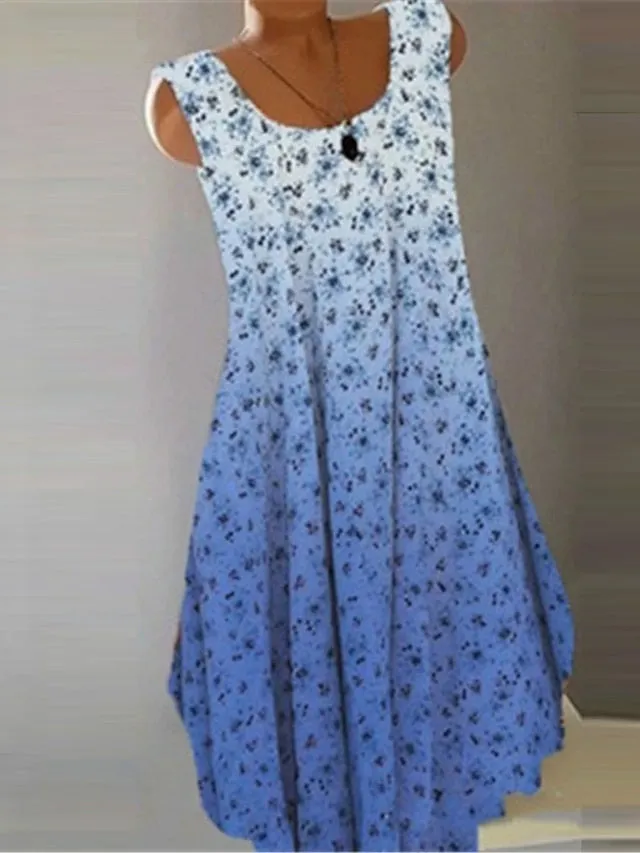 Women's Plus Size Casual Dress Floral Crew Neck Print Sleeveless Spring Summer Casual Short Mini Dress Casual Daily Dress