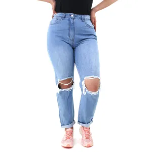 Women's Ripped Knee Jeans,Light Blue