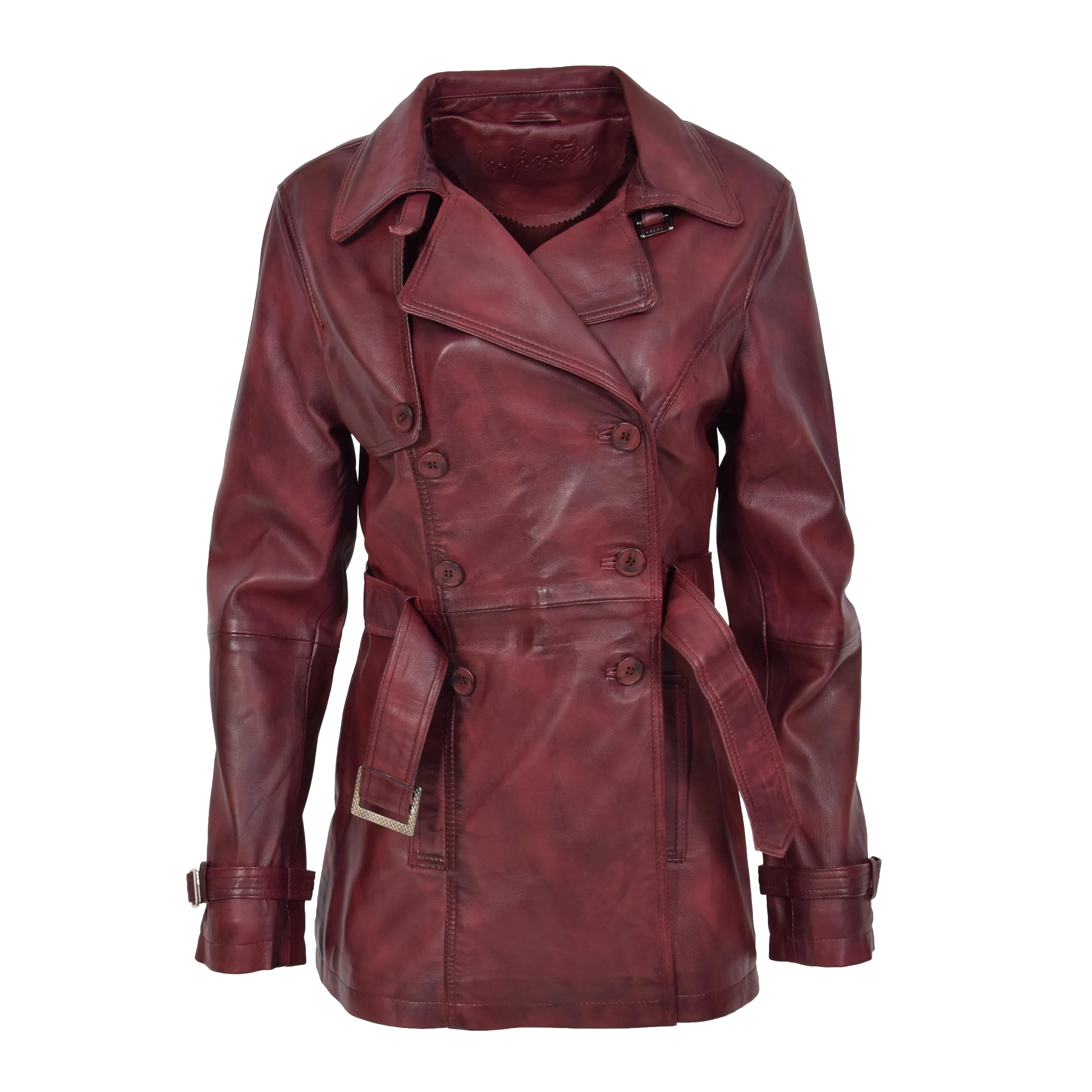 Womens Soft Leather Trench Coat Olivia Burgundy