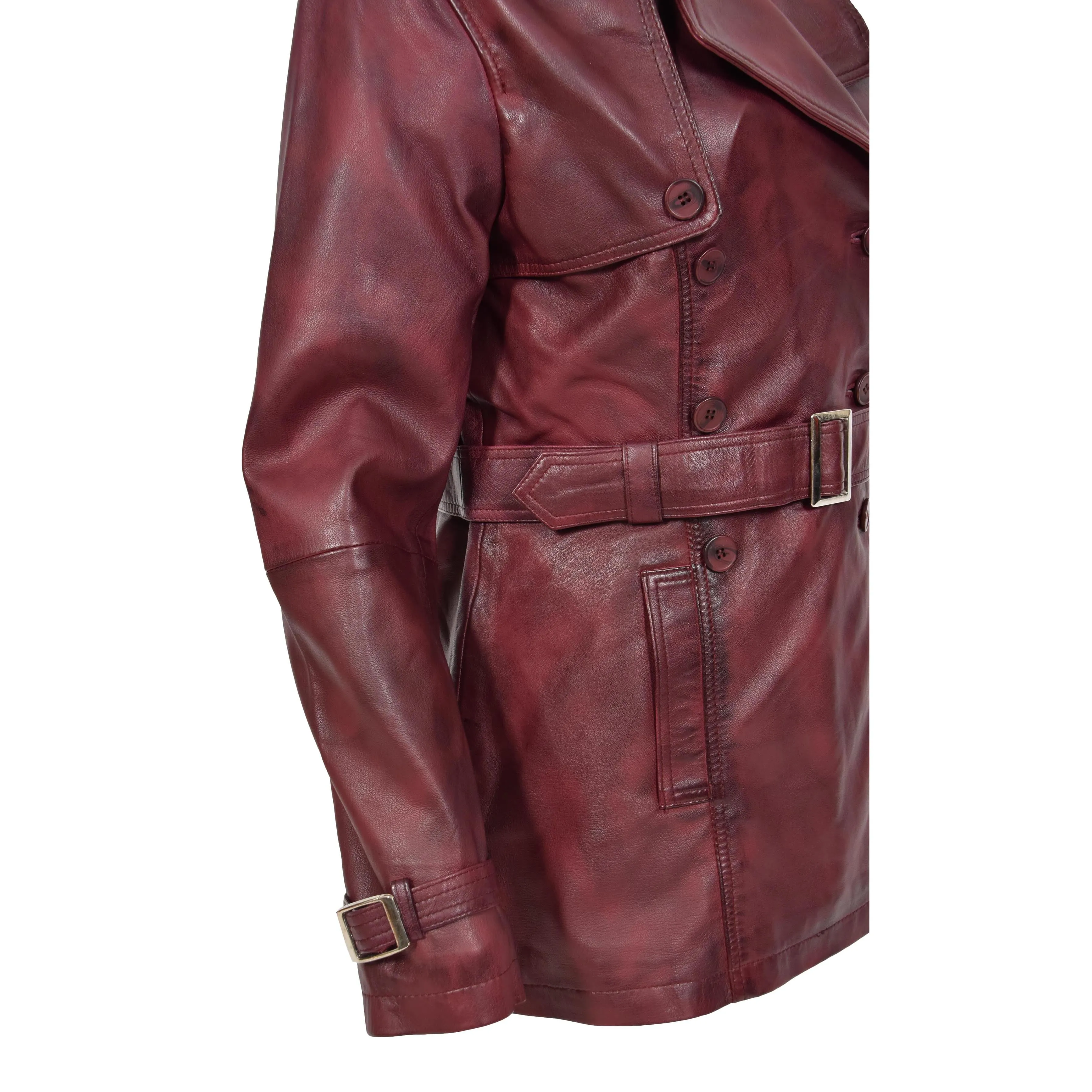 Womens Soft Leather Trench Coat Olivia Burgundy