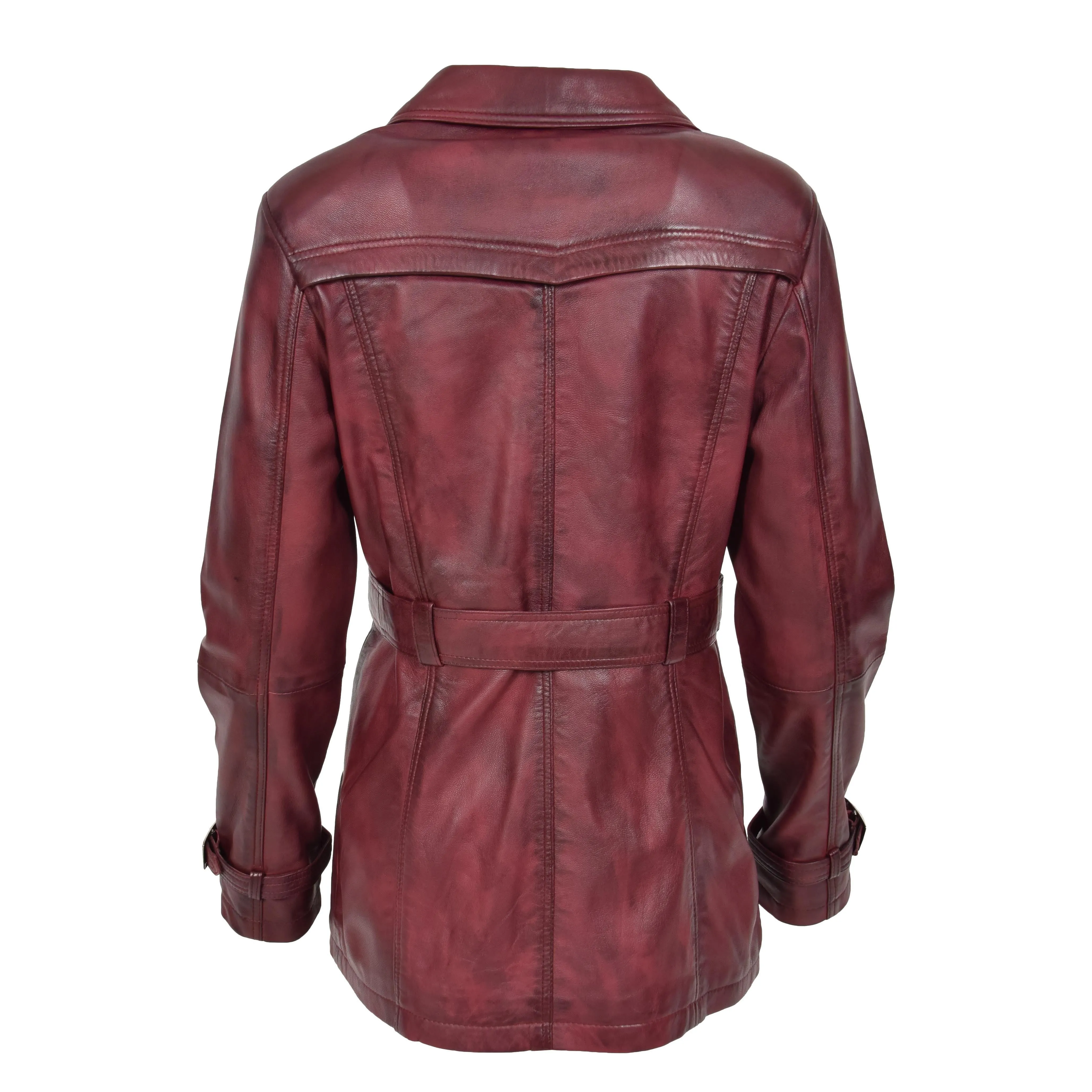 Womens Soft Leather Trench Coat Olivia Burgundy