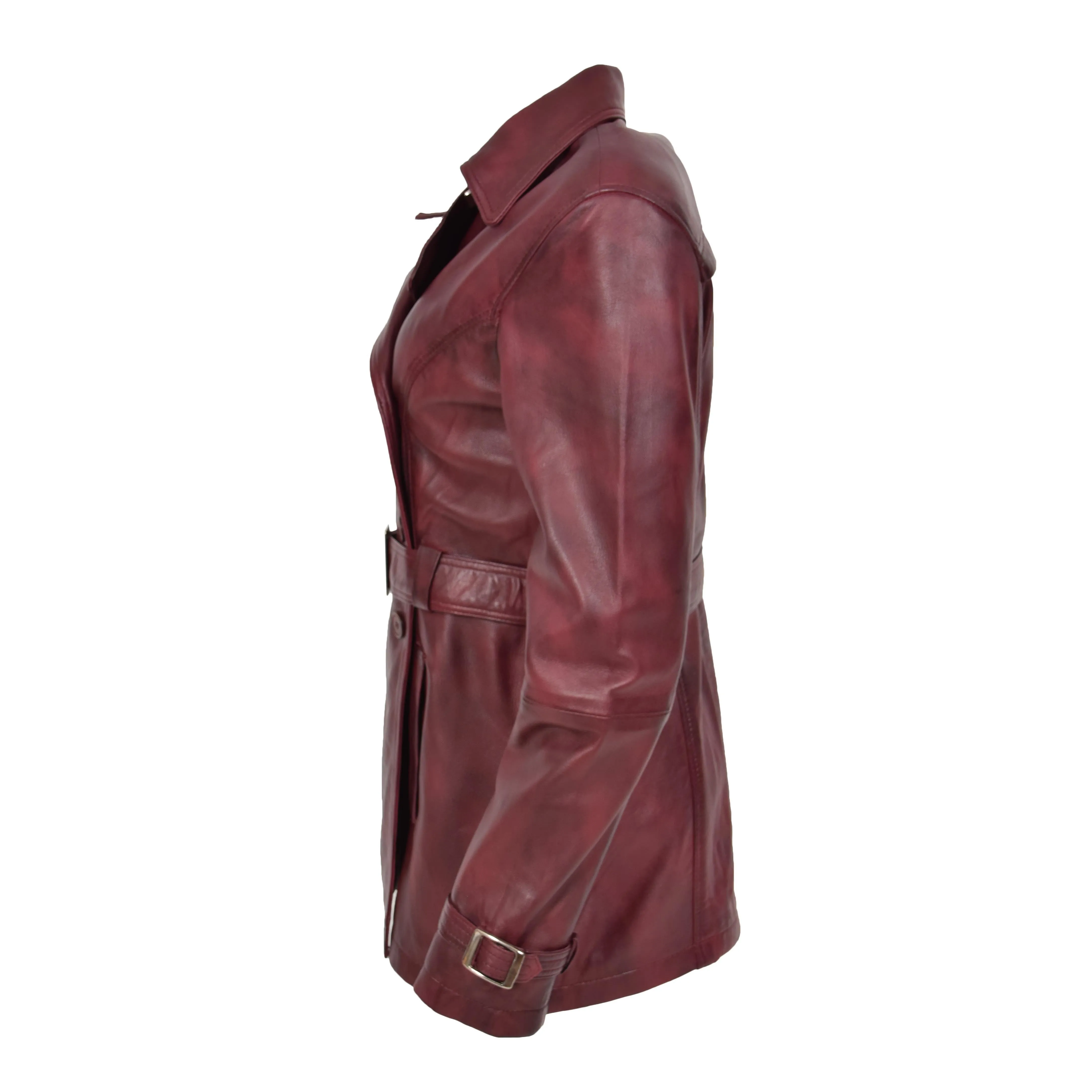 Womens Soft Leather Trench Coat Olivia Burgundy
