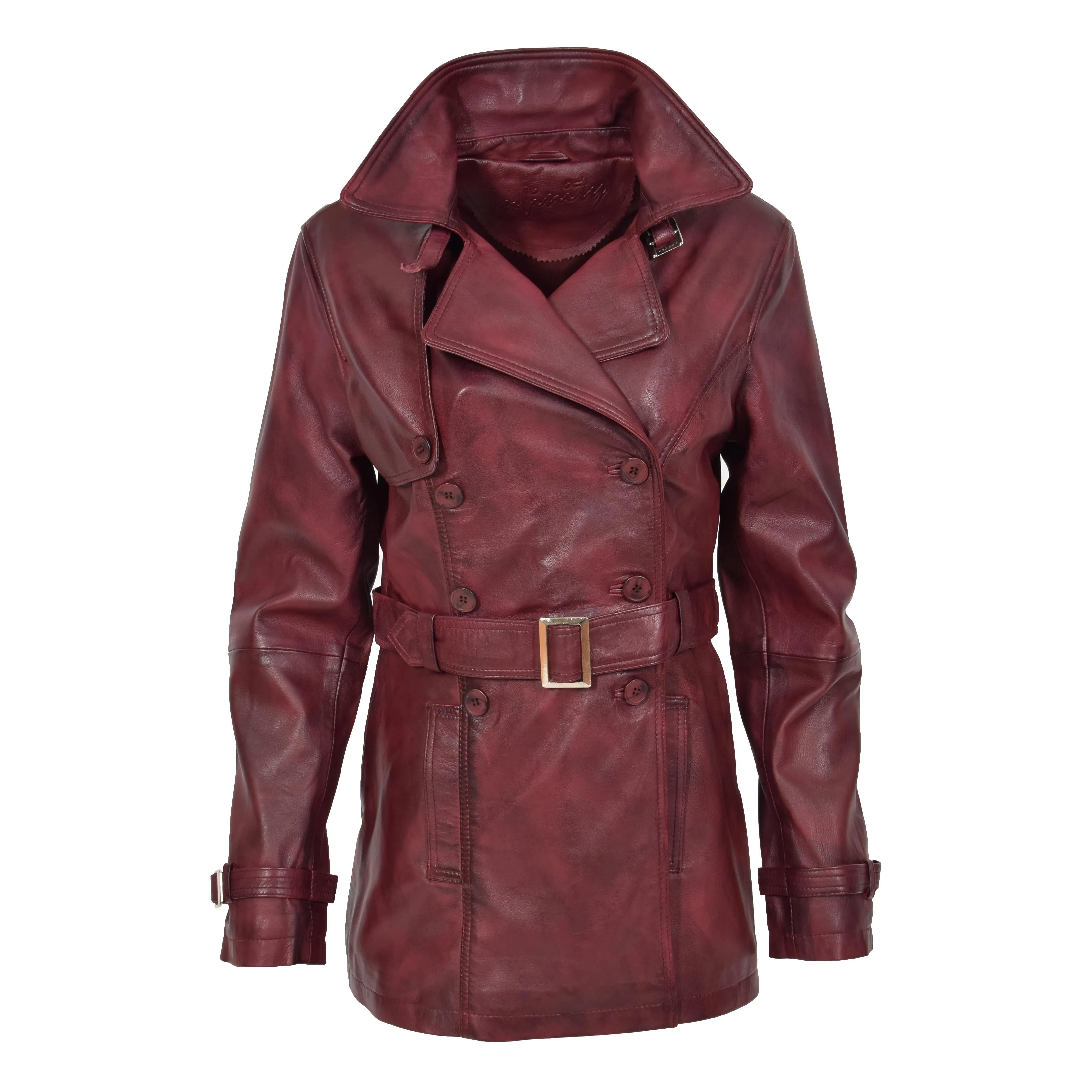 Womens Soft Leather Trench Coat Olivia Burgundy