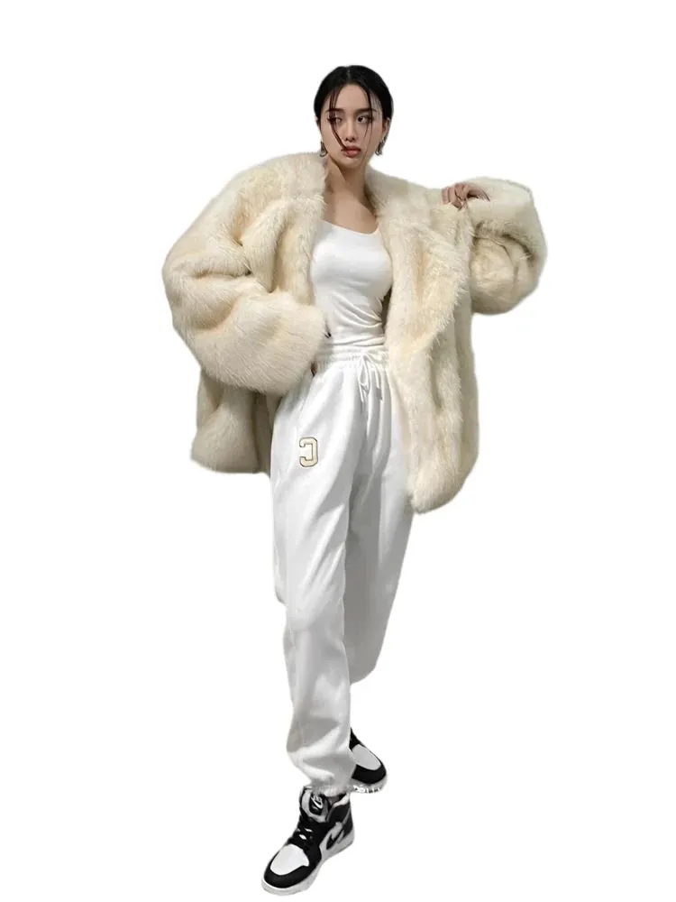 Women's Winter Faux Fur Coat – Loose, Thick, Fluffy Furry Jacket in Soft Hairy Style, High-Quality Korean Fashion