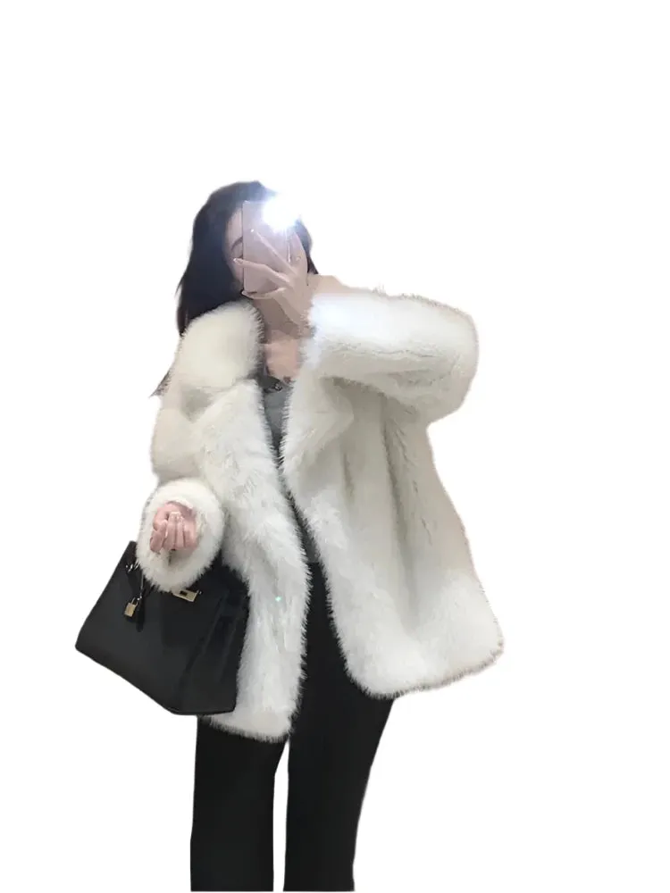 Women's Winter Faux Fur Coat – Loose, Thick, Fluffy Furry Jacket in Soft Hairy Style, High-Quality Korean Fashion