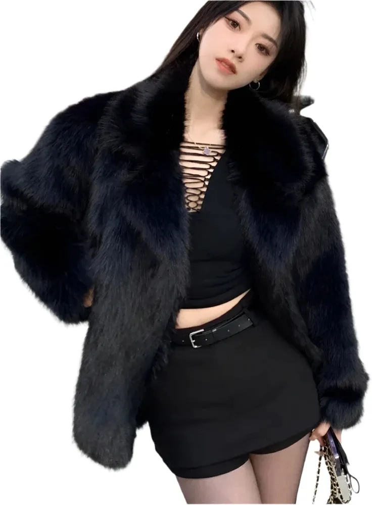 Women's Winter Faux Fur Coat – Loose, Thick, Fluffy Furry Jacket in Soft Hairy Style, High-Quality Korean Fashion