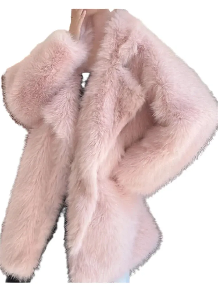 Women's Winter Faux Fur Coat – Loose, Thick, Fluffy Furry Jacket in Soft Hairy Style, High-Quality Korean Fashion