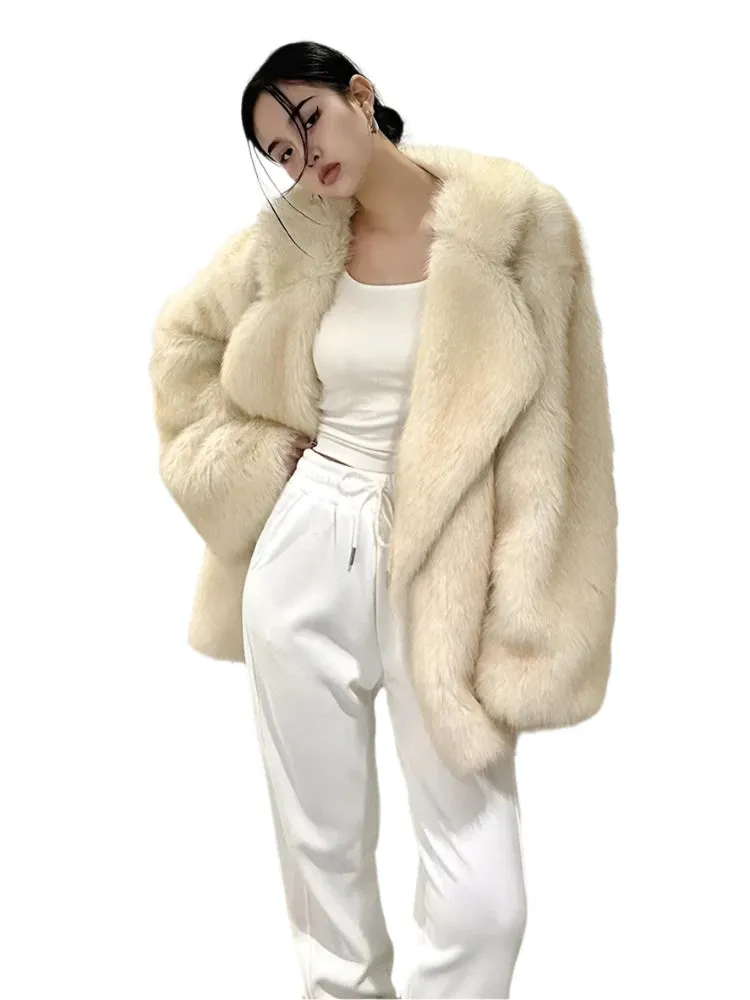 Women's Winter Faux Fur Coat – Loose, Thick, Fluffy Furry Jacket in Soft Hairy Style, High-Quality Korean Fashion