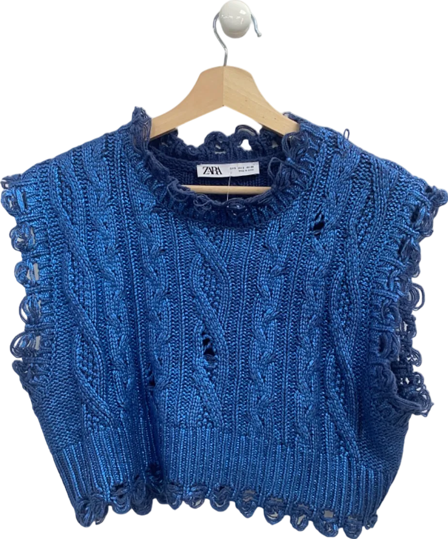 Zara Blue Cropped Knit Sweater UK S